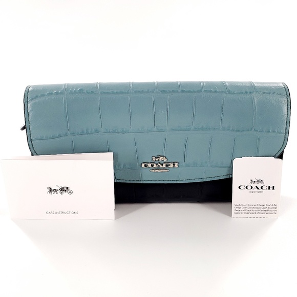 Coach Slim Envelope Clutch Wallet Crocodile Embossed Leather Snap F27482 - Picture 1 of 12